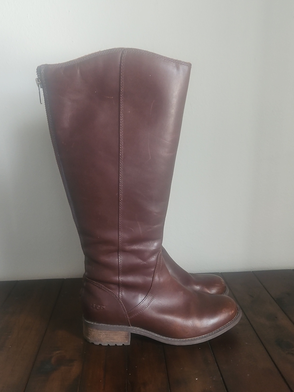 UGG Dark Brown Tall Leather Zip-Back Riding Boots